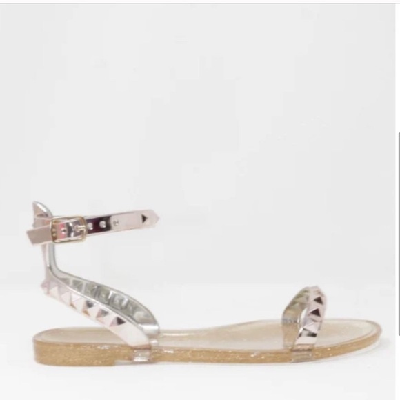 Alexandria Brandao Aria Rose Gold Clear Glitter Jelly Studded Sandals Size 6 - Picture 4 of 7